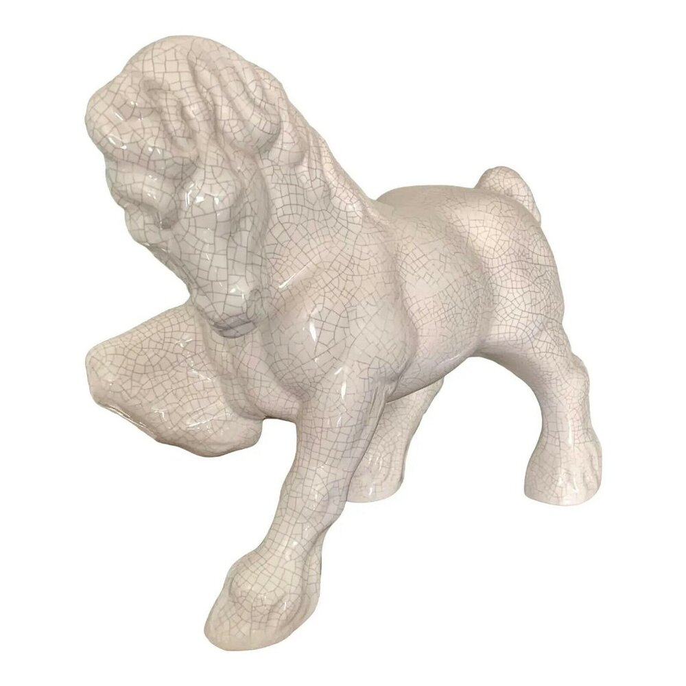 Vintage Crackle Finish Ceramic Cream Color Horse Figure